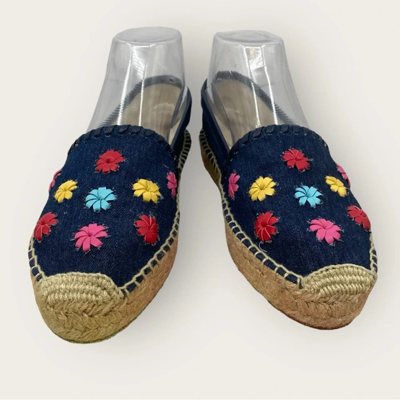Jack Rogers 1960‎ Espadrille Loafer Flats Womens Size 8M Blue Floral Canvas Slip - Picture 1 of 12